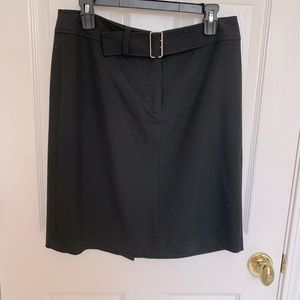 Jones New York Black Pencil Skirt Front Zip & Fabric Belt with Silver Buckle 12